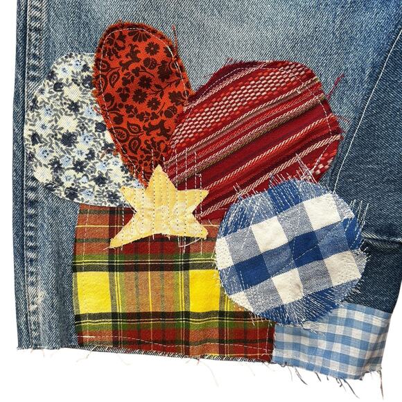 Reworked OOAK Jorts Denim Patchwork‎ Shorts Y2k Streetwear Maximalist Mens 34X13 - Picture 6 of 13